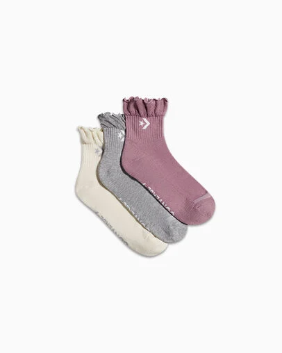 3-Pack Ruffle Quarter Socks Pastel, Front View