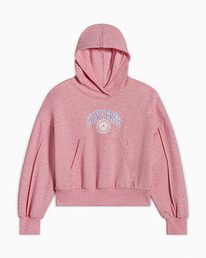 Varsity Pintuck Hoodie Lt Jellyfish Jitter Heather, Front View