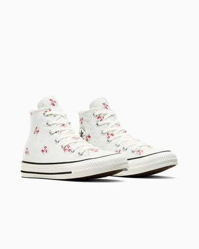 Chuck Taylor All Star Rose Cross Stitch Vintage White/Egret, Top and Side View