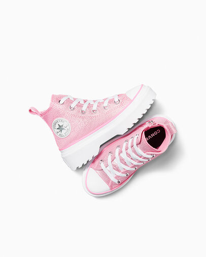 Chuck Taylor All Star Lugged Lift Platform Prism Glitter Oops Pink/White/Black, Angled View