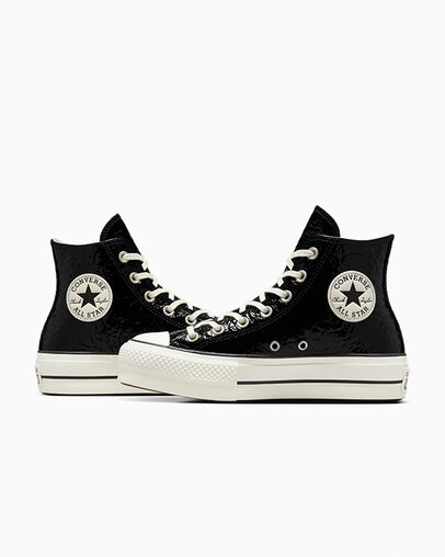 Chuck Taylor All Star Lift Platform Crinkled Leather Black/Egret/Black, Detail Angle View