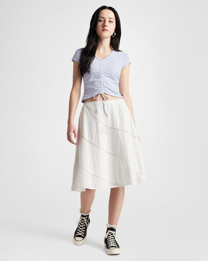 Drawstring Ruched Short Sleeve Top Blueberry Ice, Full Body View