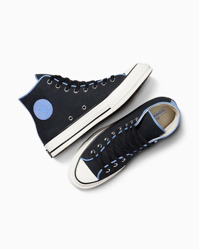 Chuck 70 Canvas & Cotton Black/Black/Open Sky, Angled View