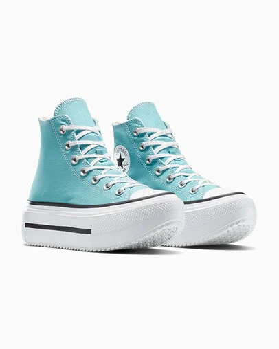 Chuck Taylor All Star Lift Double Stack Platform Canvas Deja Blue/White/Black, Top and Side View