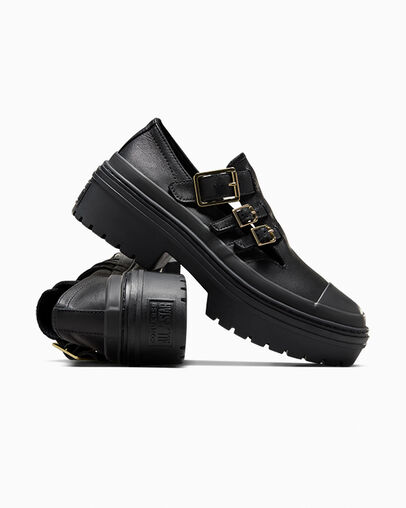 Chuck Taylor All Star Lugged Heel Mary Jane Platform Black/Black/Gold, Detail Angle View