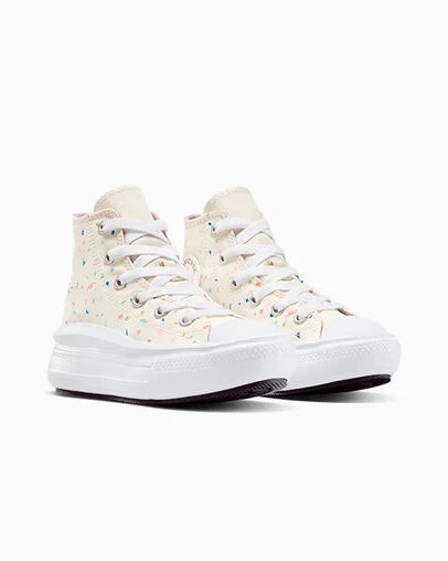 Chuck Taylor All Star Move Platform Confetti Egret/White/Neon Salmon, Top and Side View