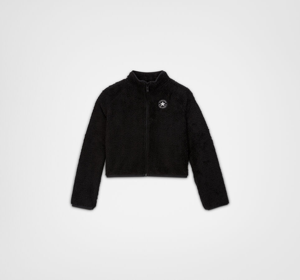Cropped Sparkle Sherpa Chuck Taylor Patch Full Zip Black