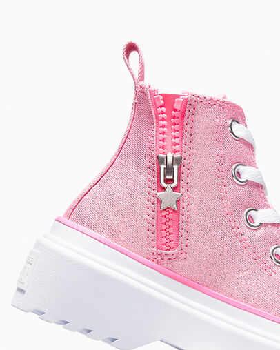 Chuck Taylor All Star Lugged Lift Platform Prism Glitter Oops Pink/White/Black, Detail Angle View