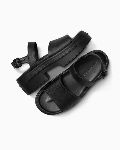Converse Chuck Taylor All Star Lugged Heel Sandal Leather Black/Black/Black, Angled View