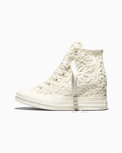 Chuck 70 Wedge Platform Crocheted Satin Egret/Egret/Black, Inner Side View