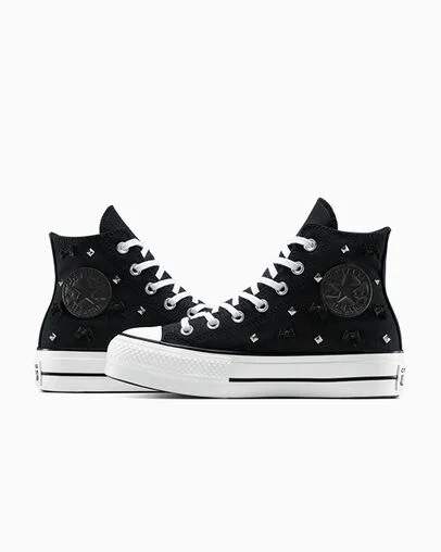 Chuck Taylor All Star Lift Platform Bows & Studs Black/Silver/White, Detail Angle View