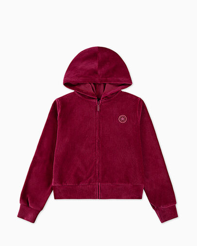 Ribbed Velour Full-Zip Hoodie Sporty Berry, Detail View