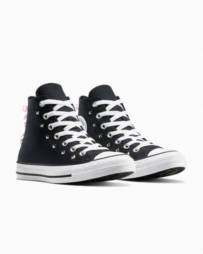 Chuck Taylor All Star Bows & Studs Black/Pink Frosting/White, Top and Side View