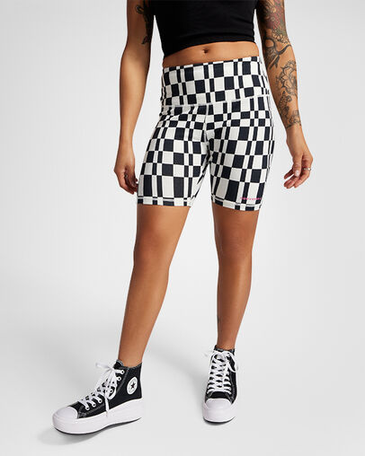 Checkered High-Waisted Bike Shorts Checkerboard, Front View