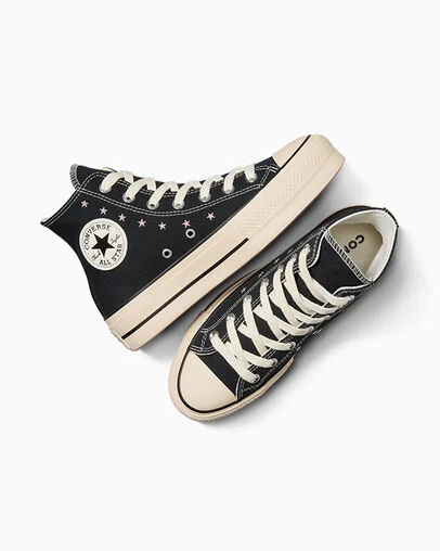 Chuck Taylor All Star Lift Platform Embroidered Stars Black/Lotus Pink/Egret, Angled View