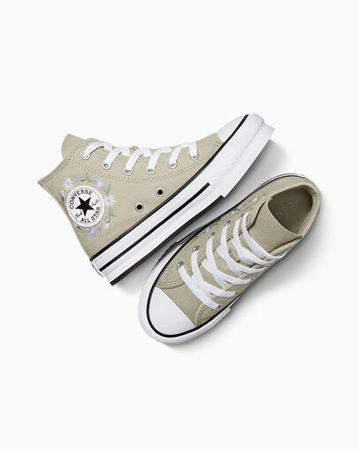 Chuck Taylor All Star EVA Lift Platform Embroidered Florals Pale Surplus/White/Violet Heat, Angled View