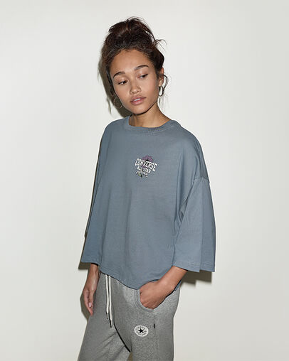 Floral Emblem Short-Sleeve Relaxed T-Shirt Grey New World, Back View
