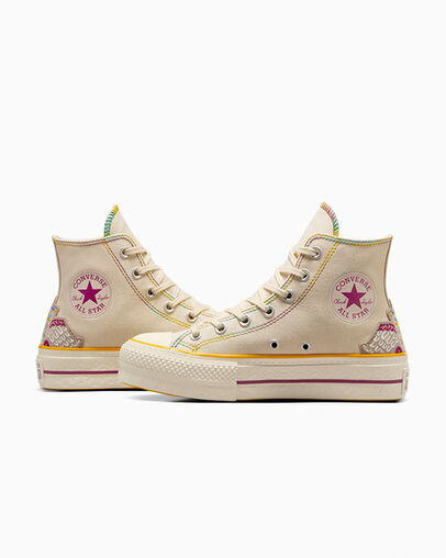 Chuck Taylor All Star Lift Platform Dia de Muertos Natural Ivory/Legend Berry, Detail Angle View