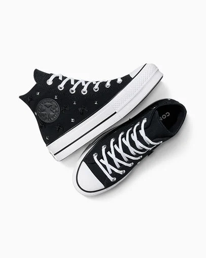 Chuck Taylor All Star Lift Platform Bows & Studs Black/Silver/White, Angled View