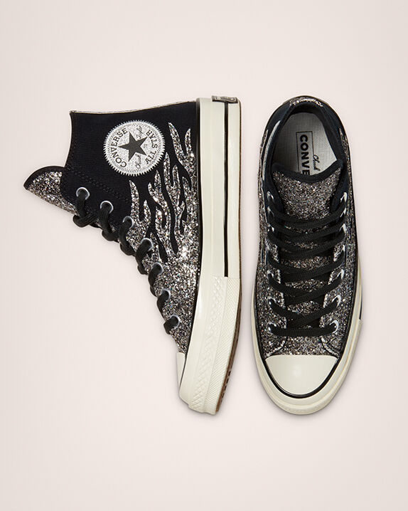 silver glitter girls converse
