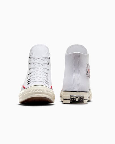 Chuck 70 Canvas & Suede White/ Ghost Town Grey/ Red, Heel View