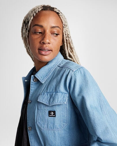 Denim Work Coat Light Beach Wash, Detail View