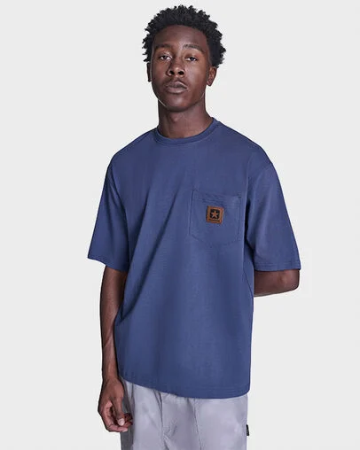 Brushed Cotton Box Patch T-Shirt Converse Navy, Detail View