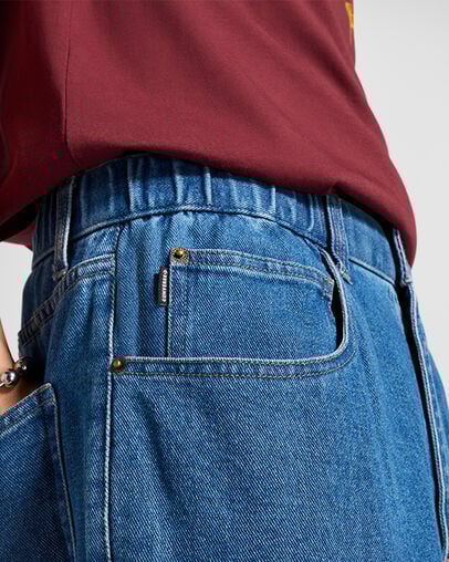 Open Hem Baggy Denim Pants Med. Light Indigo, Detail View