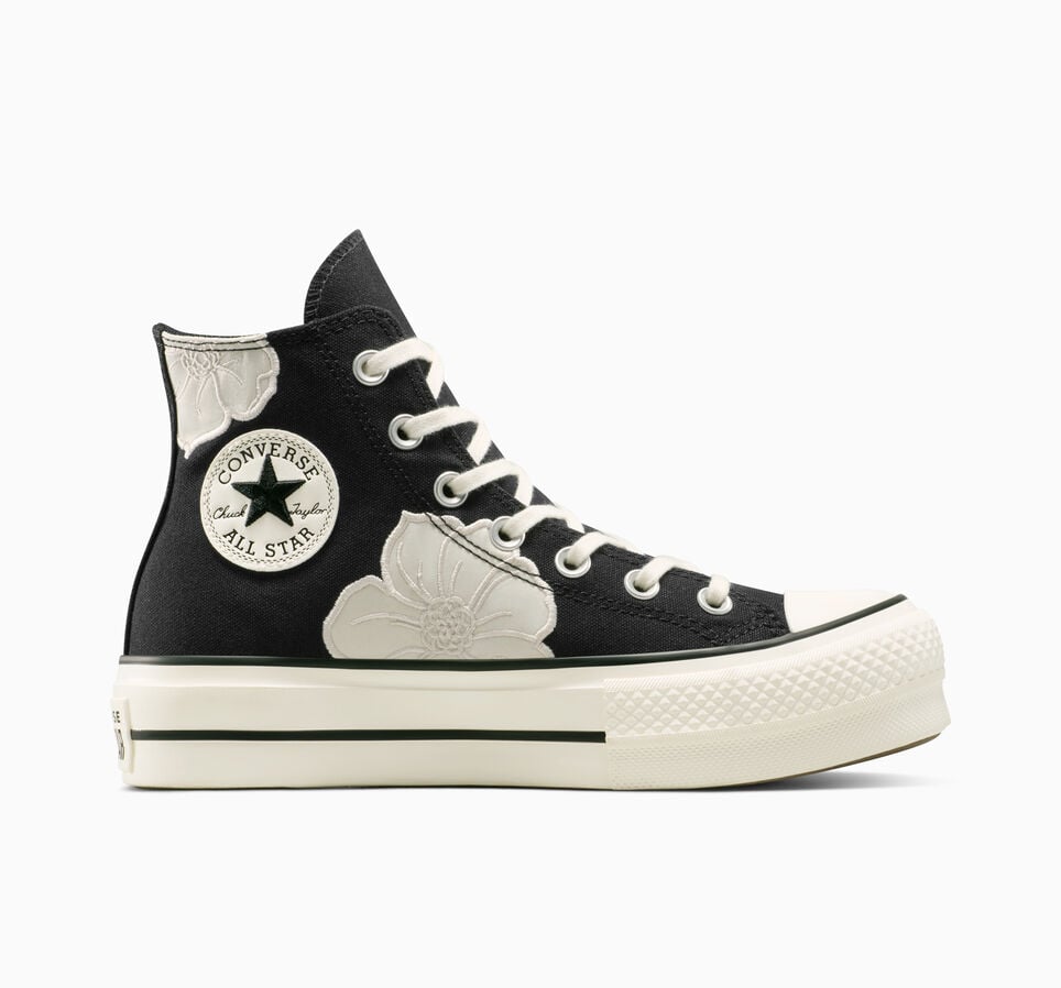 Chuck Taylor All Star Lift Platform Embroidered Satin Flowers Black/Egret/Light Dune