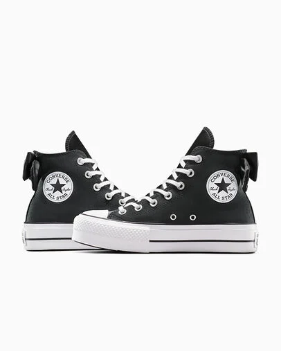 Chuck Taylor All Star Lift Platform Bows Black/White/Black, Detail Angle View