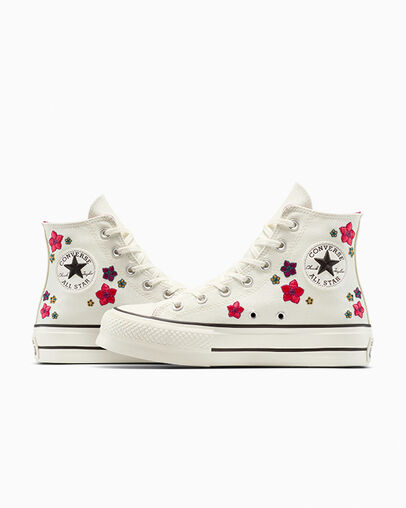 Chuck Taylor All Star Lift Platform Embroidered Flowers Egret/Red/Frozen Acai, Detail Angle View
