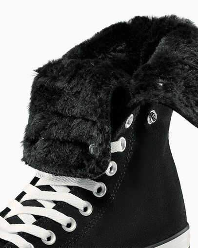 Chuck Taylor All Star Fold Over XHi Faux Fur Black/Black/Egret