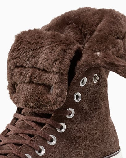 Chuck Taylor All Star Fold-Over Lift Platform XHi Faux Fur Totally Fudged/Totally Fudged, Detail Angle View