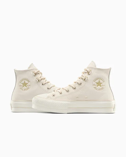 Chuck Taylor All Star Lift Platform Glam Leather Light Dune/Light Dune/Egret, Detail Angle View