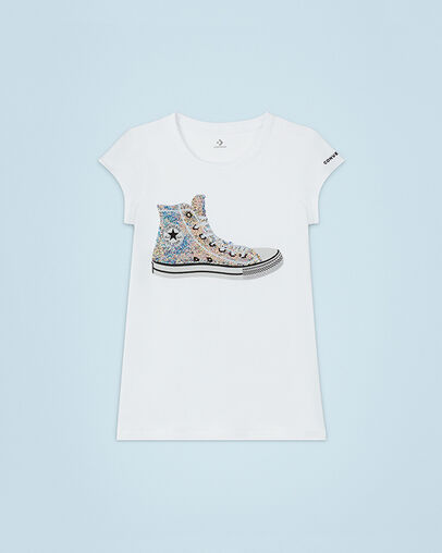 Flip Sequin Chuck T-Shirt White, Front View