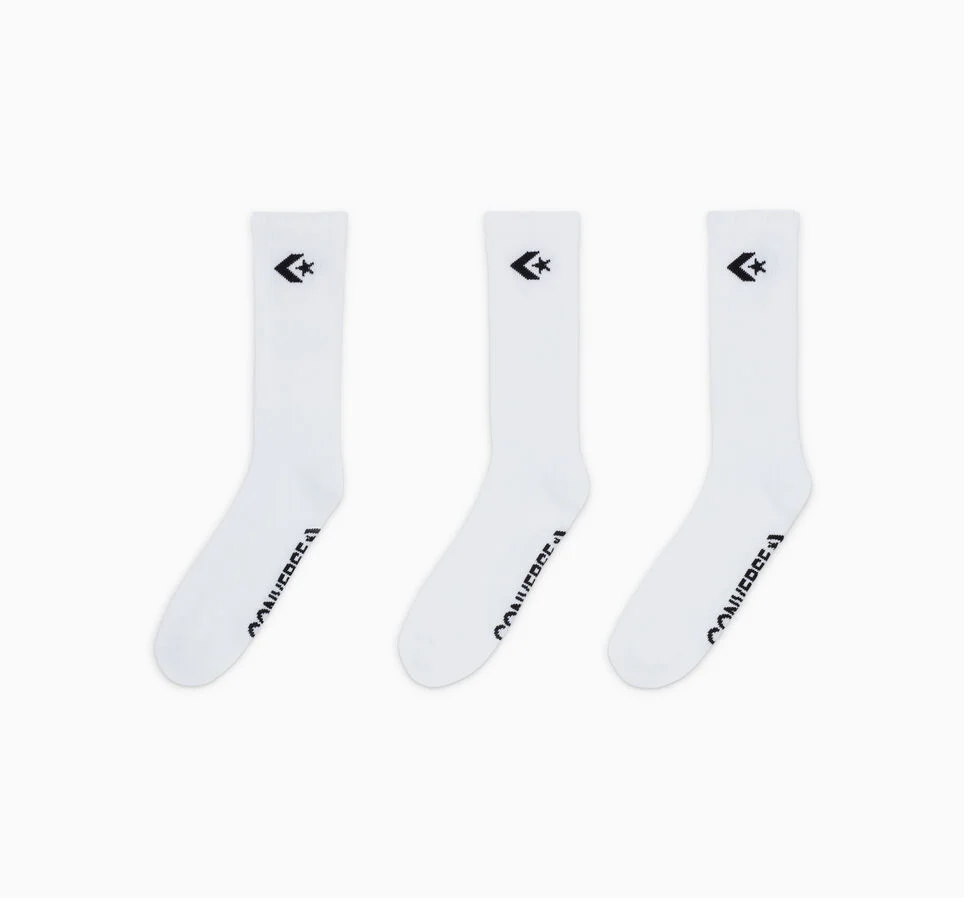 3-Pack Embroidered Crew Socks White