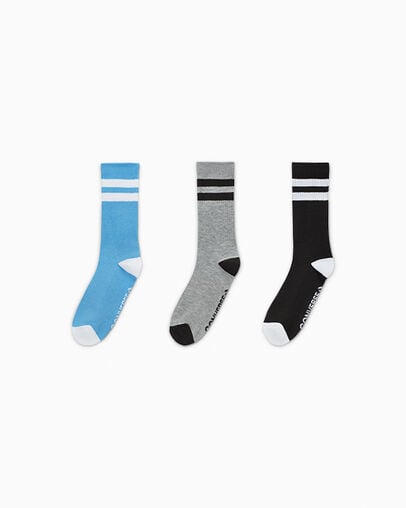 3-Pack Double Stripe Crew Socks Lt Blue/Lgh/Black, Front View