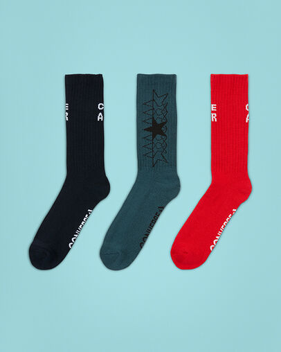 3-Pack All Star Converse Crew Socks Obsidian/White Faded Spruce, Front View