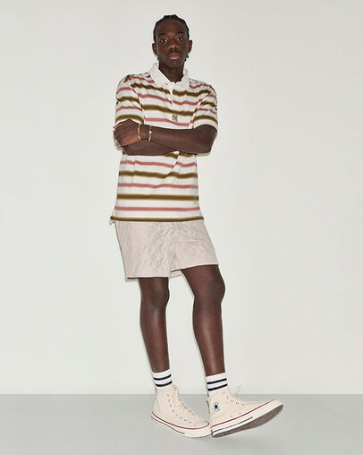 CONS Script Stripe Polo Shirt Burn Out Multi, Full Body View