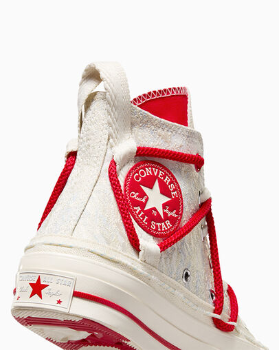 Chuck 70 Lunar New Year Double Lace Egret/Red/Cloudy Daze Grey, Detail Angle View