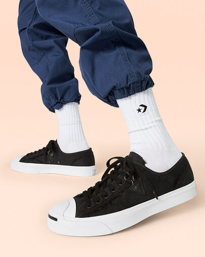 Faux Fur-Lined Leather Jack Purcell Black/Egret/White