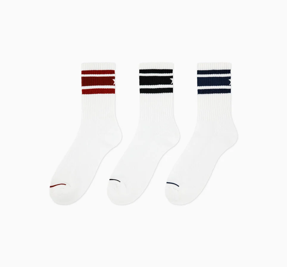 3-Pack High Shine Stripe Half Crew Socks Park Red