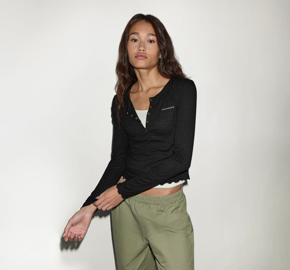 Pointelle Henley Long-Sleeve T-Shirt Converse Black