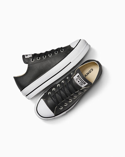 Chuck Taylor All Star Leather Platform Black/Black/White, Angled View