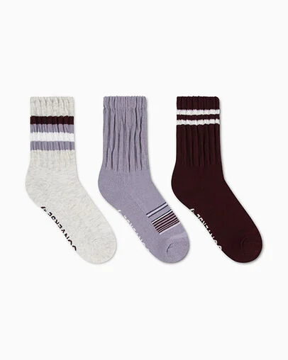 3-Pack Striped Wavy Micro Crew Socks Deep Bordeaux, 3/4 View