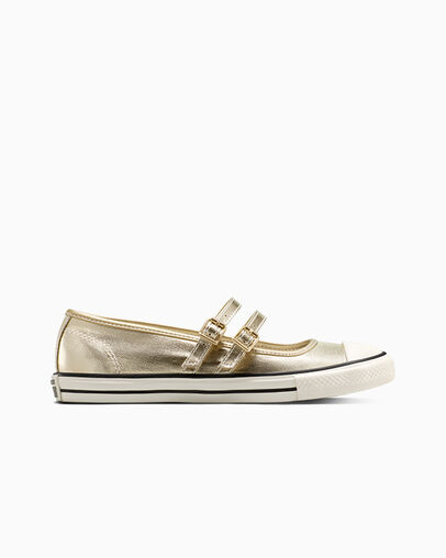 Chuck Taylor All Star Dainty Mary Jane Metallic Canvas Lt Gold/Egret/Black, Outer Side View
