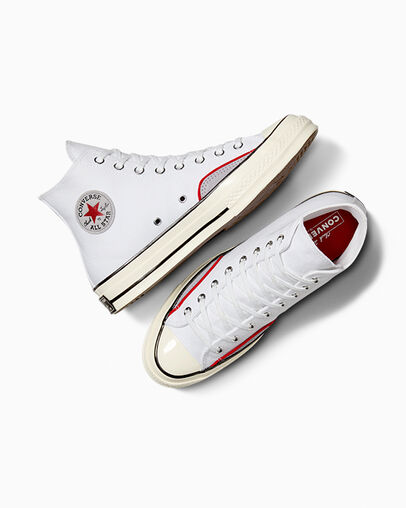 Chuck 70 Canvas & Suede White/ Ghost Town Grey/ Red, Angled View