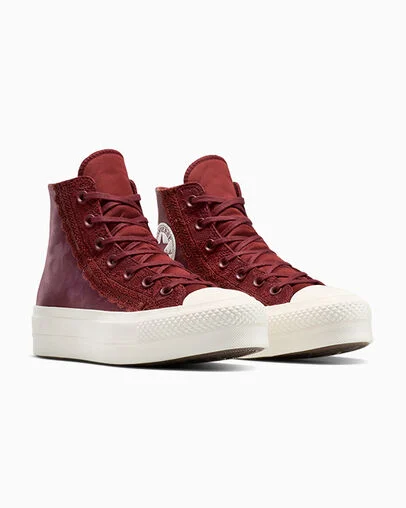 Chuck Taylor All Star Lift Platform Floral Satin Rottin Apple/Egret, Top and Side View