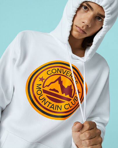 Mountain Club Patch Pullover Hoodie White