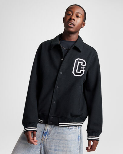 "C" Retro Varsity Jacket Converse Black, Front View